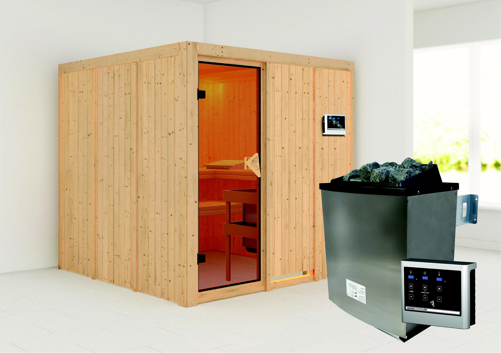 KARIBUHOLZT Sauna Rodin Front, 9KW ext. Strg bronz.GGT 08288390