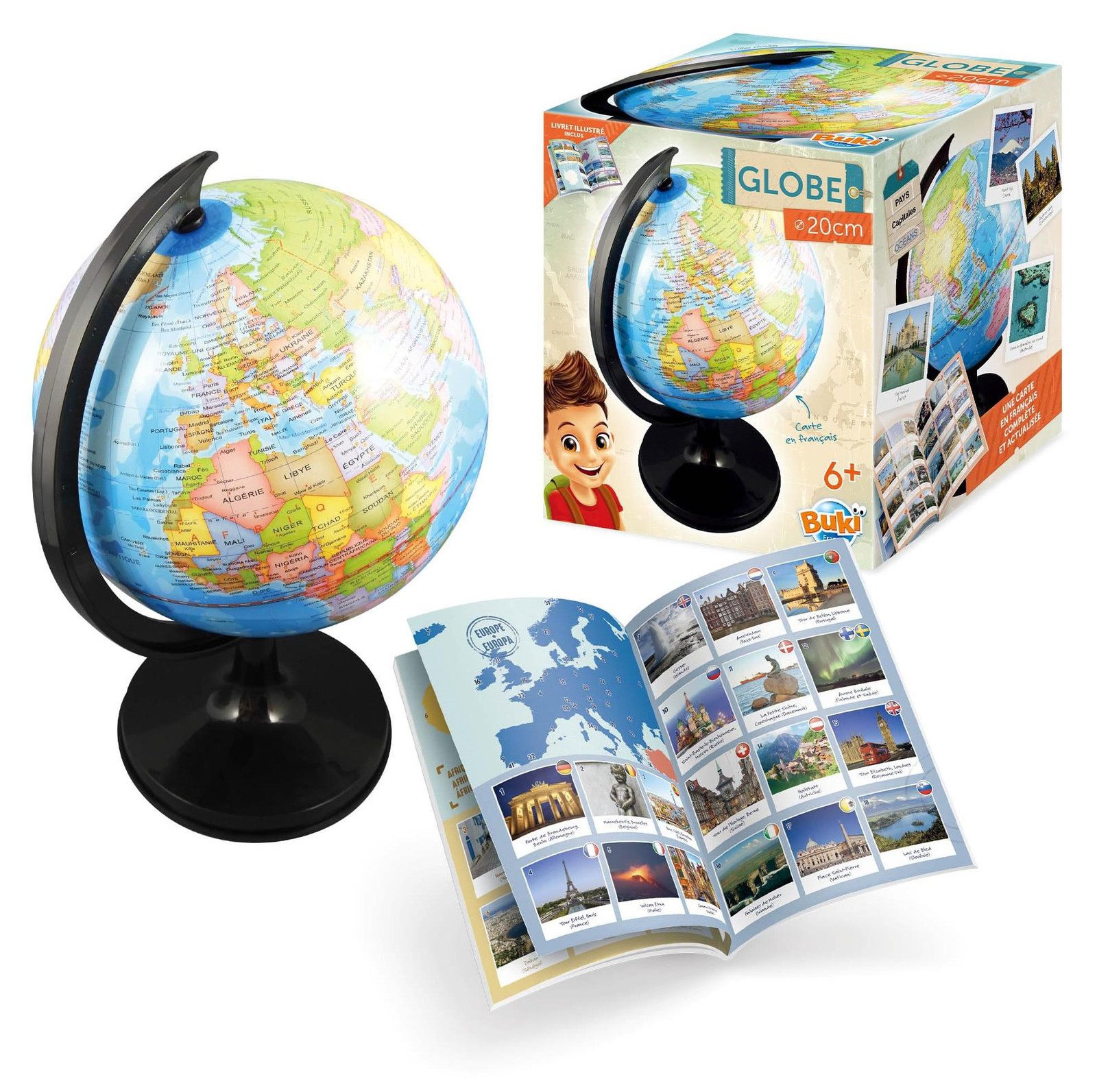 Buki France Globus educatief speelgoed met foto's en brochure, 20 cm