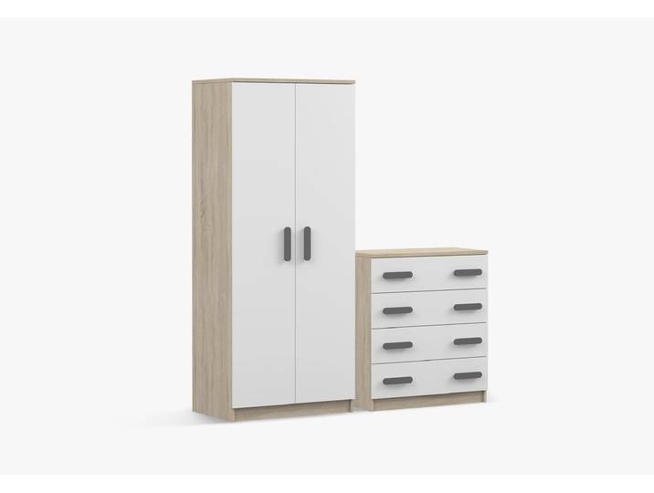Drehtürenschrank und Kommode 2er-Set JONAS III 06/JONAS III 02 Sonoma Eiche Weiß Grau