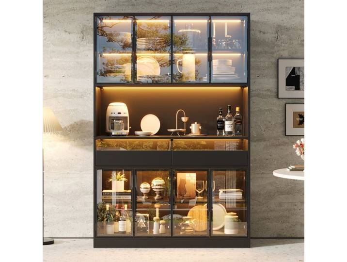 Vitrine Avec Éclairage Led (120×40×180 Cm) Vitrine En Verre Trempé 8 Portes 2 Tiroirs En Verre Trempé Gris.
