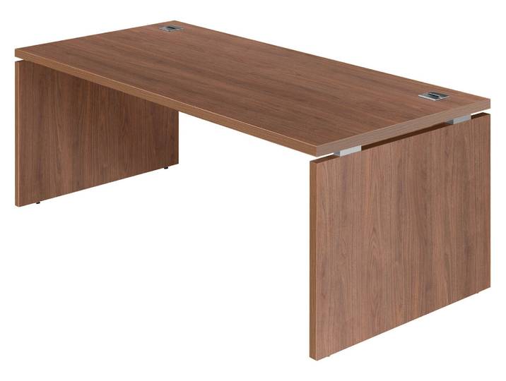 Bureau droit Bruneau Shiny L 180 x P 90 cm plateau noyer piétement plein bois - - Bruneau