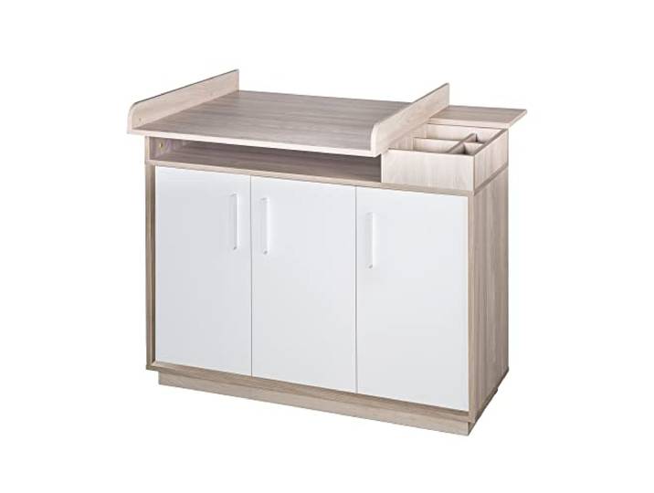 roba breite Wickelkommode inklusiv Wickelansatz, Kinderzimmer 'Olaf', Kommode Weiß/Luna Elm, Wickelhöhe 92.5 cm