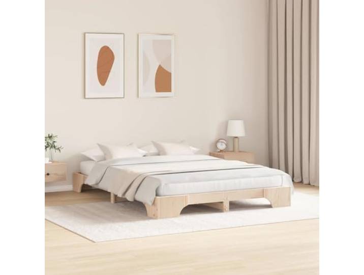 KTHLBRH Bettgestell Natur 140 x 200 cm Kiefer massiv Feste Latten, Rückseite bearbeitet, einfache Montage, einfache Reinigung, robuste Halterung