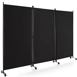 COSTWAY 262 x 180 cm Raumteiler auf Rollen, Paravent 3 teilig, Trennwand faltbar, aus Stoff, Sichtschutz (Schwarz)