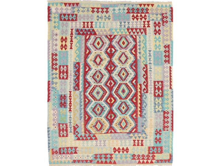 Kelim Afghan Teppich 161x208 Handgewebt Orientteppich Wolle