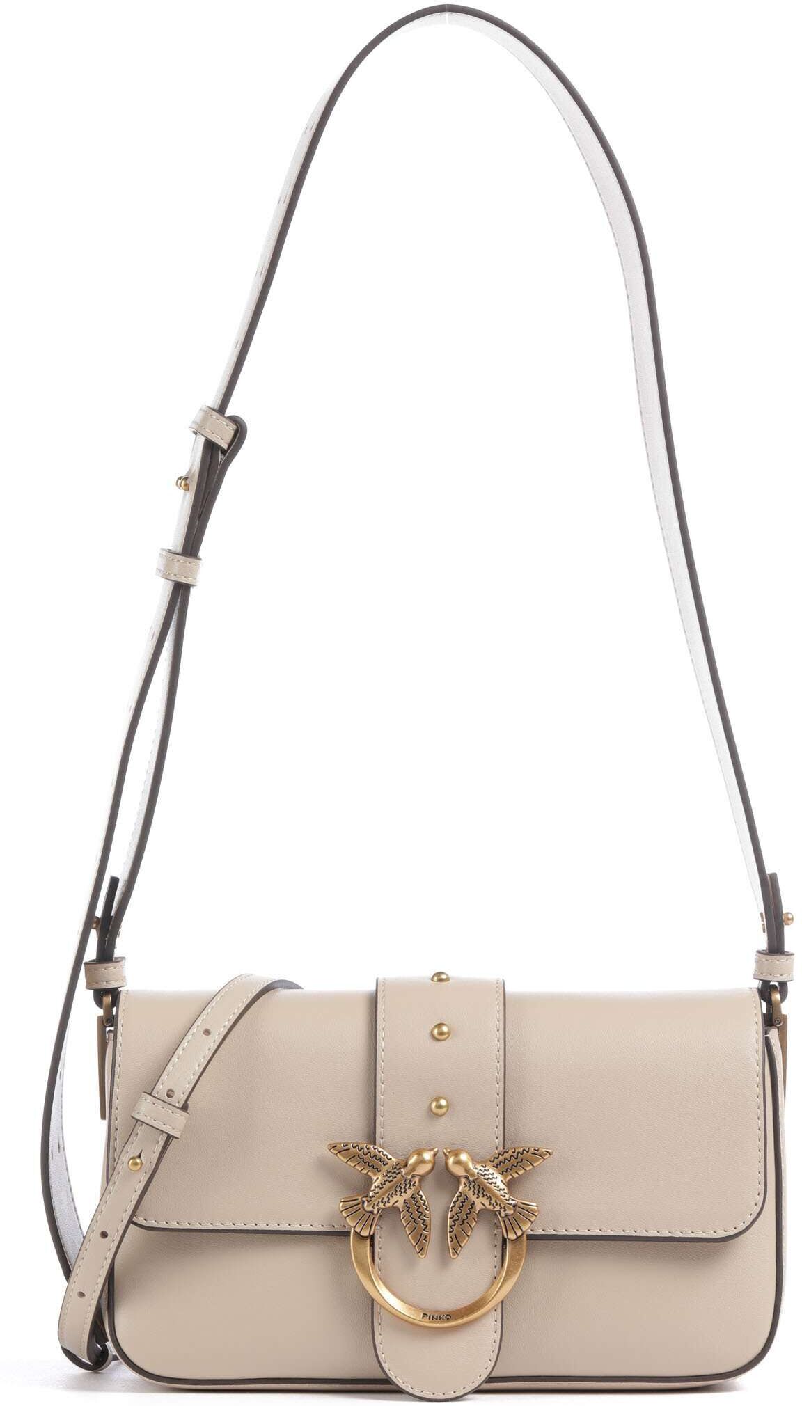 Pinko Love One Mini Slouchy Schultertasche aus Leder, braun