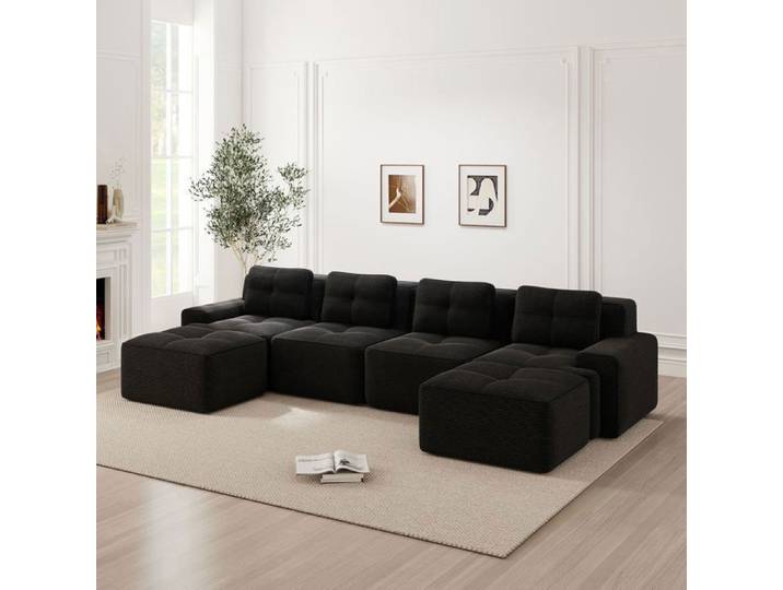 Canapé modulable - SOGEU - Boneless Modulsofa - Velours côtelé noir - 4 places (382x177x69 cm) - Sans montage & base antidérapante