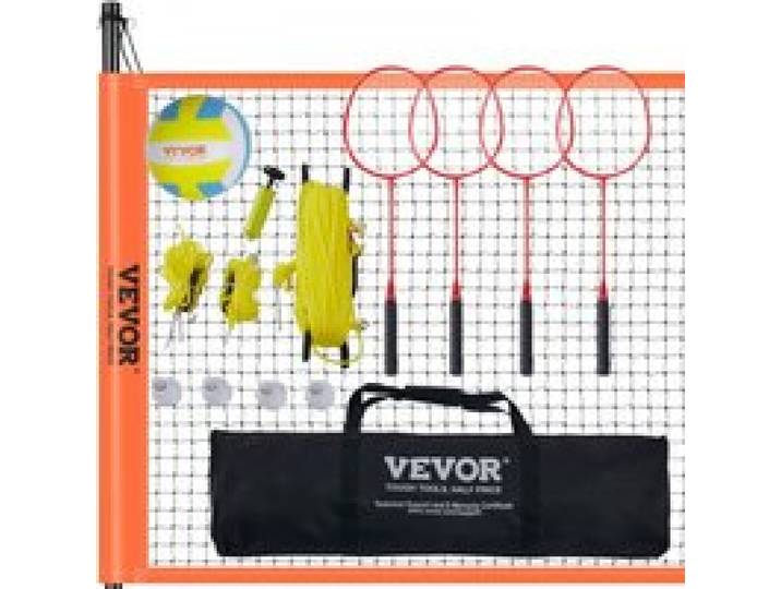 VEVOR Ensemble de Volley-Ball Et de Badminton, Filet de Badminton Portable d'Extérieur, Poteaux en Acier Hauteur Réglable, Ensemble Combiné Pro avec Volley-Ball en PVC, pour Pelouse Plage Jardin