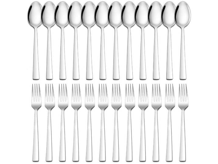 Luxuskollektion Besteckset 24-teiliges Set Edelstahl Silber 20 cm, Silberfarben, Metall, Freiform, Besteck, Besteck-Sets