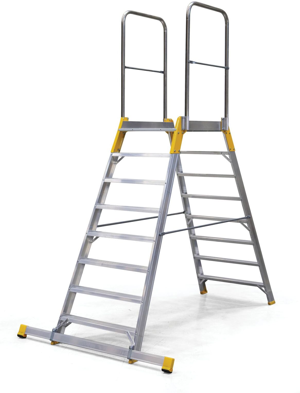B2B Partner Podestleiter, Aluminium, ALVE FORTE, 2x8 Sprossen, Plattformhöhe 1,68 m