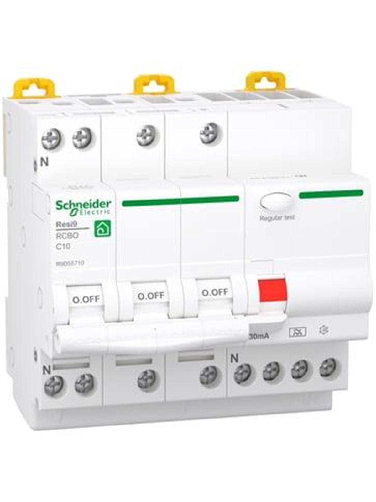 Schneider Electric Resi9 XP RCBO/combination switch 3PN C-characteristic 10A 6kA 30mA class A 90mm