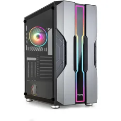 Tooq Technology Boitier Moyen Tour E-ATX TooQ NightCity TQGCC103 RGB avec panneau vitré (Argent/Noir) (ATX, mATX, Mini-ITX), PC Gehäuse, Silber, Schwarz