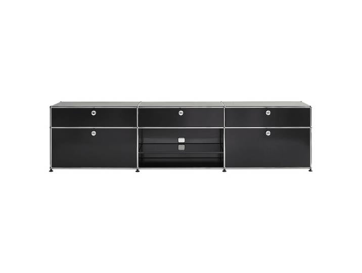 USM Haller Kommode 3-fach breit 2 Klapptüren 3 Schübe 1 Fach offen mit Ta Tablar ohne Schloss g 228x56.5x38 cm