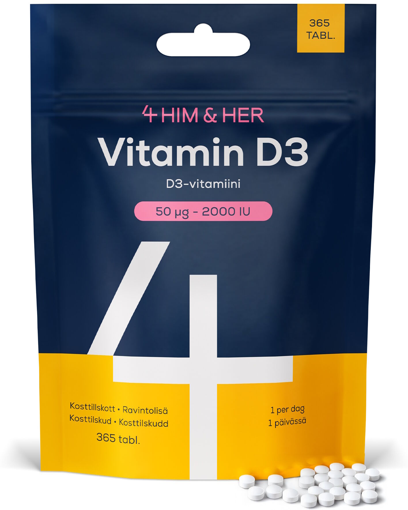 4 HIM & HER D Vitamin 50 µg (2000 IU) - Vitamin D3 Tilskud Kosttilskud 365 stk