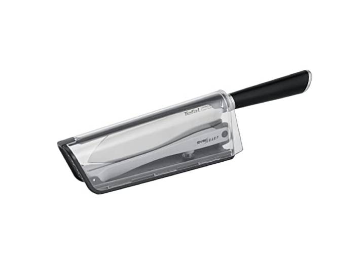 Tefal K25790 Eversharp Santokumesser + Messerschärfer integriertes Schleifsystem Allround-Küchenmesser, Schwarz, 16.5 cm