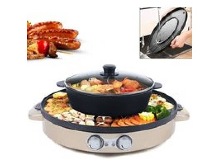 2 en 1 Grill électrique Hot Pot BBQ Double Pot revêtement antiadhésif sans fumée 2200 W