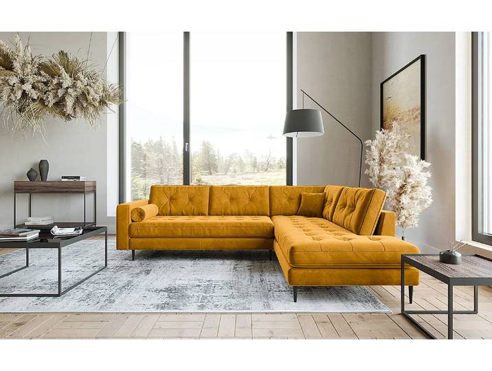 Ecksofa Purches Gelb Samt Selby 259 x 87 x 205cm Ottomane davorstehend rechts Glamour