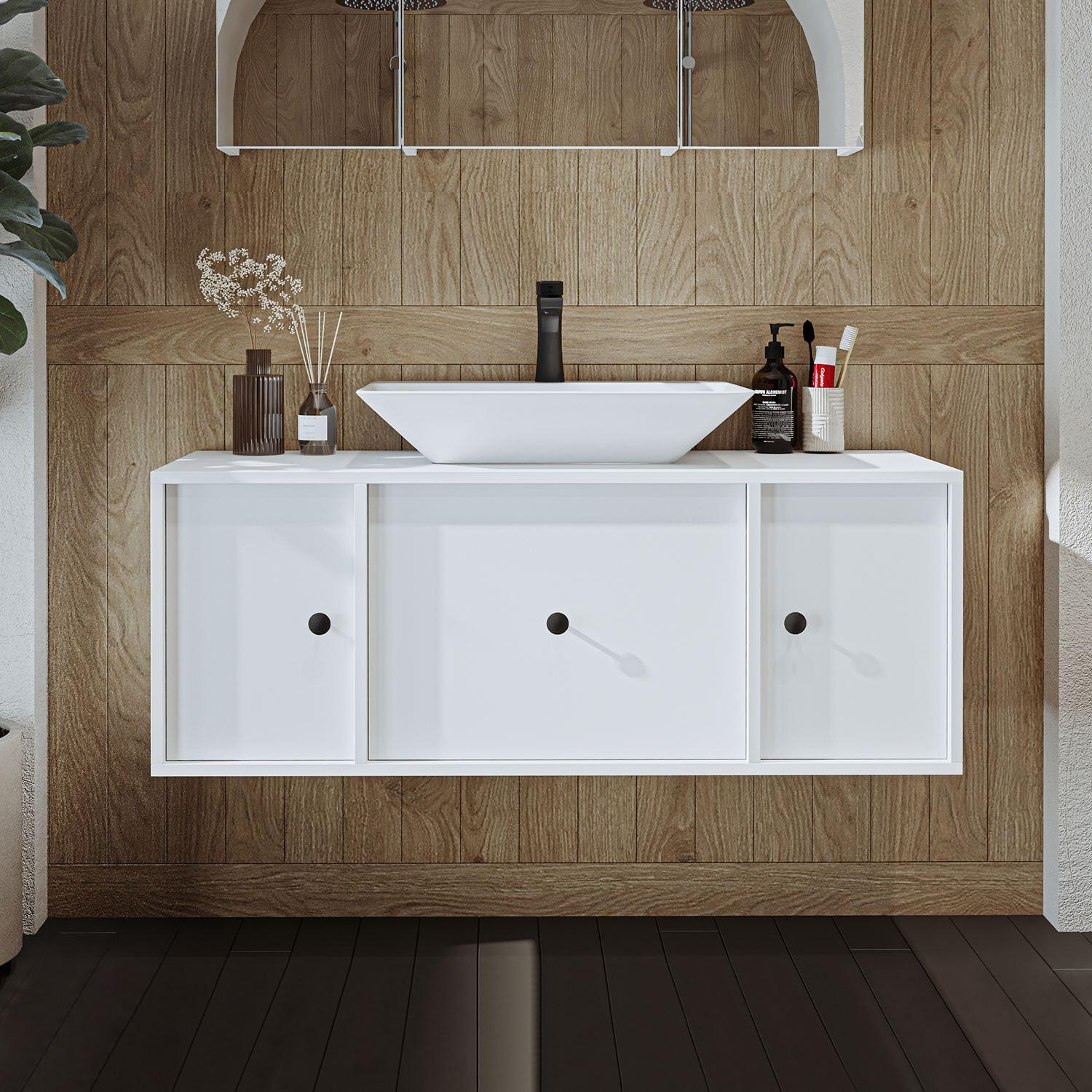 Skye Decor, Hochwertiger Badschrank mit Waschbecken, 120 cm, Weiß, 100% MDF