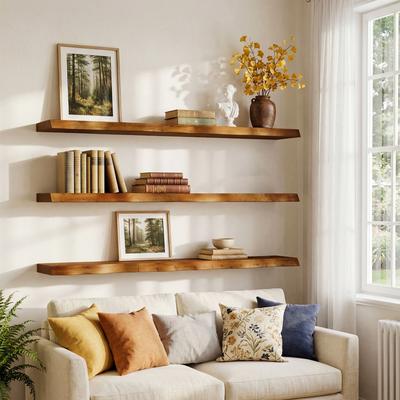 YUZHOU "47.24"" Solid Wood Floating Shelves, Extra Long Live Edge Wall Shelves"