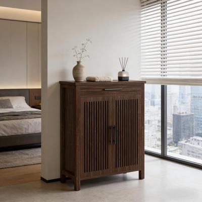 Loedds Freestanding Shoe Storage Cabinet with Slatted Doors, Wood Shoe Rack Organizer for Entryway
