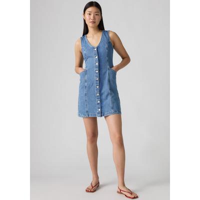 Jeanskleid LEVI'S "VIANNA VEST DRESS", Damen, Gr. M (38), N-Gr, ohne Ärmel, Denim/Jeans, blau (special showing), Denim/Jeans, Obermaterial: 100% Baumwolle, slim fit mini, V-Ausschnitt, Kleider, mit V-Ausschnitt, Slim Fit, ärmellos