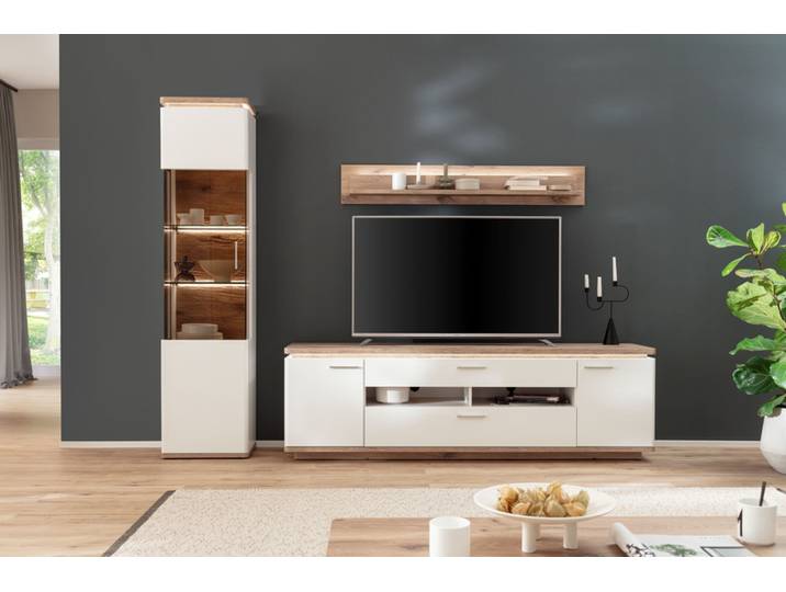 CASAVANTI Wohnwand PALERMO 3-teilig 270x208 cm weiß/braun