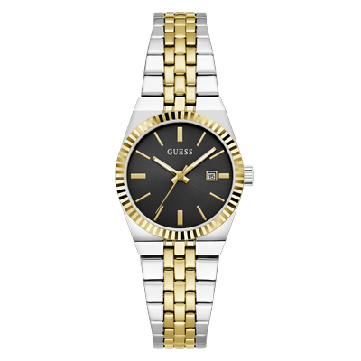 Quarzuhr GUESS "VERA", gold (silberfarben, weiß), Armbanduhren, Damen, Quarzuhr, Armbanduhr, Damenuhr, Edelstahlarmband, analog, Tag