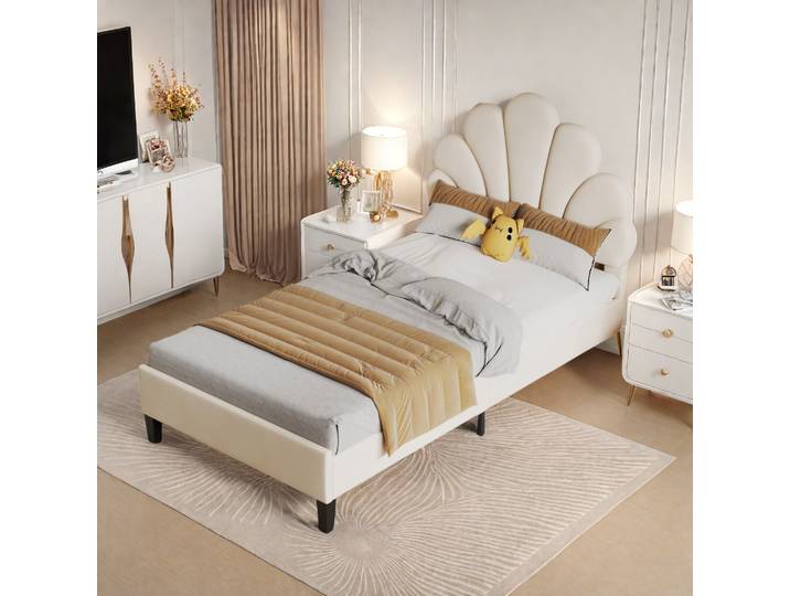Rosahqnda Lit capitonné pour enfants, 90x200CM,lit pour filles,lit simple,avec tête de lit fleuri,lit pour jeunes/lit d'appoint/lit de chambre à coucher,velours