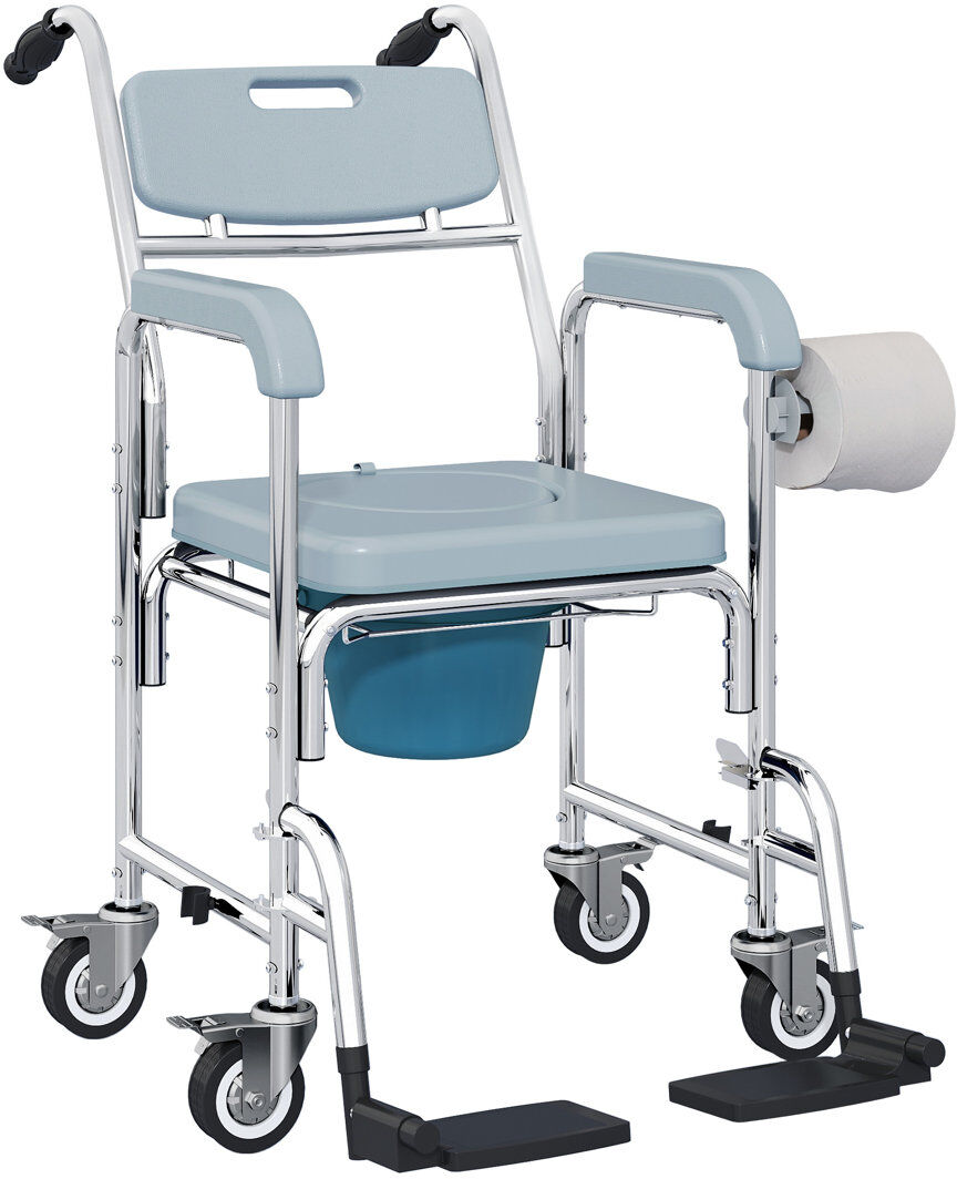 17 Stories Commode 4 in 1 Shower Chair with Wheels, Bedside Commode Wheelchair, Grey 97cm H X 53cm W X 97cm D