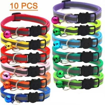 Inspired Finds 10 Piece Adjustable Cat & Kitten Collar Set With Bell Colorful Pet Necklaces For Cats And Small Puppies 10 Piece Adjustable Cat & Kitten Collar Set With Bell Colorful Pet Necklaces For Cats And Small Puppies
