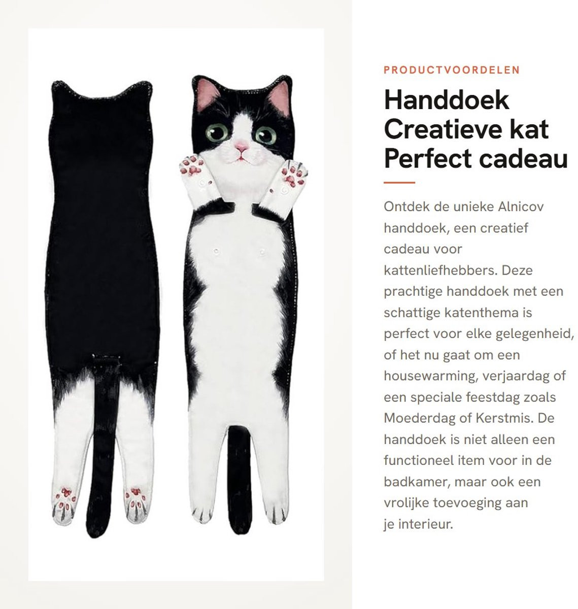 Dailygoods Badhanddoek Creatieve Kat - 60 x 15 cm