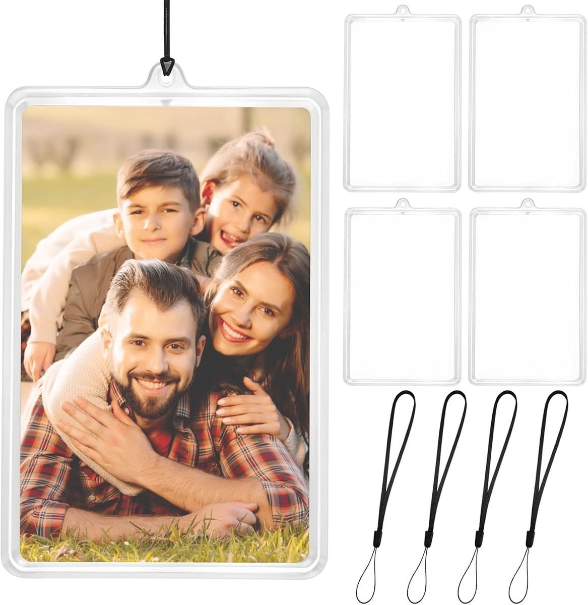 Hanging Photo Frame voor in de auto met 4 transparante kaarthouders en zwart touw