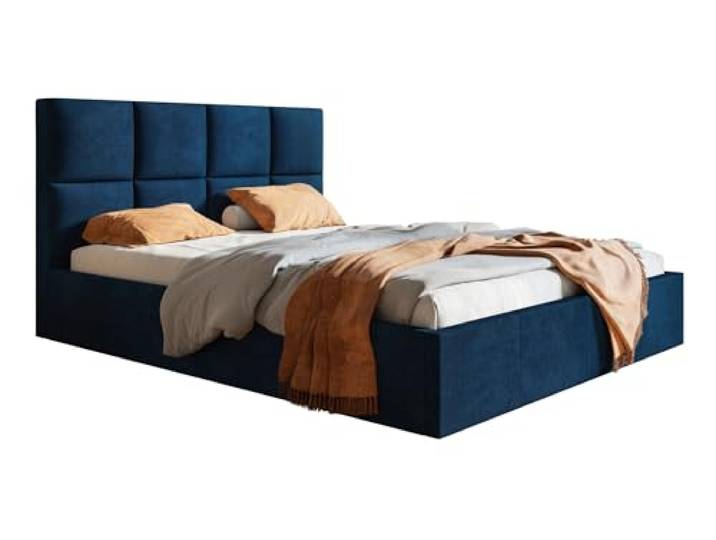 Emporius Polsterbett 140x200 Fado, Schlafzimmerbett - Doppelbett mit Bettkasten, Lattenrost - Samtstoff (Dunkelblau - Kronos 09)