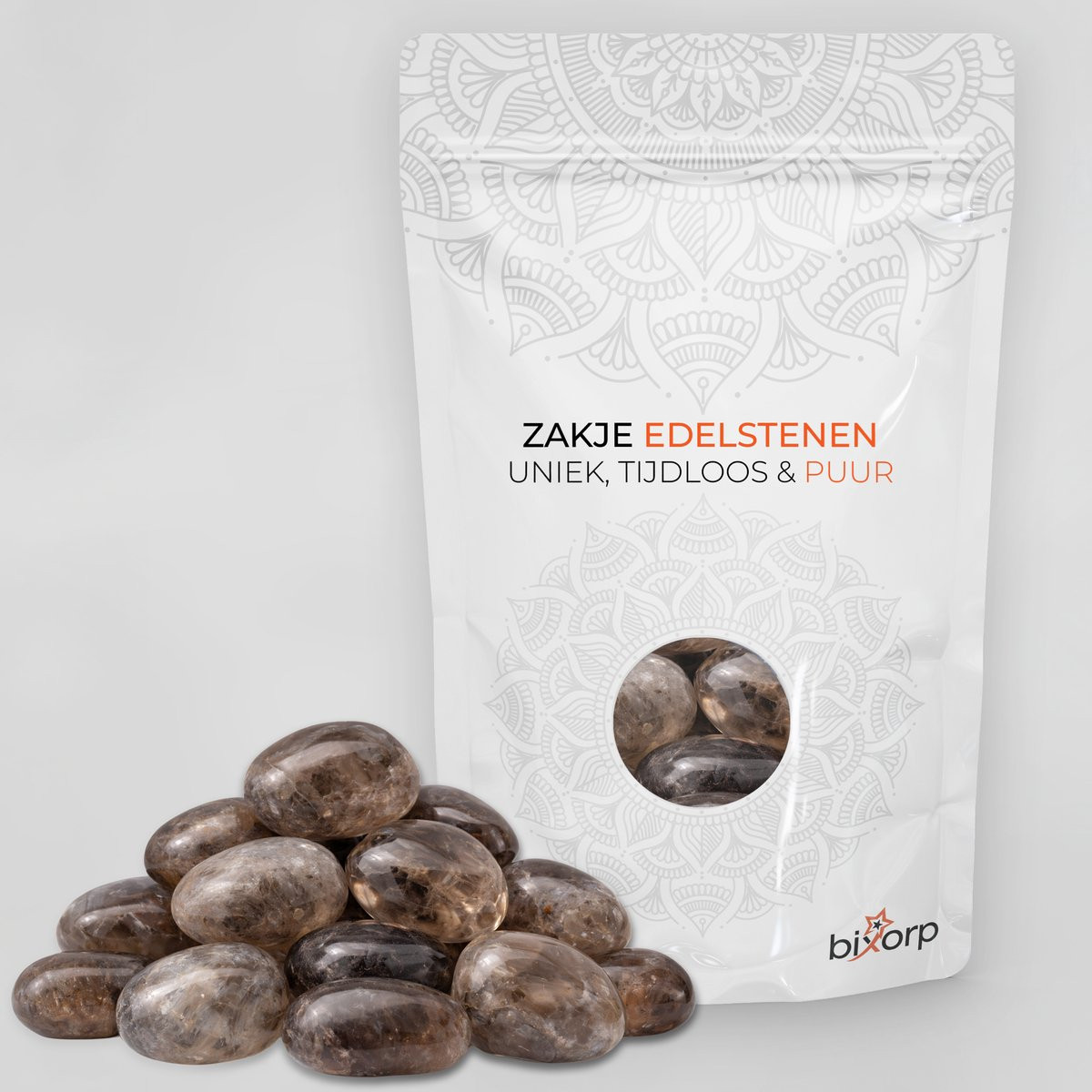 Bixorp Zak met Natuurlijke Rookkwarts Trommelstenen - 200g