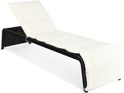 Costway Patio Rattan Lounge Chair Back Adjustable Chaise Recliner with Cushioned-White