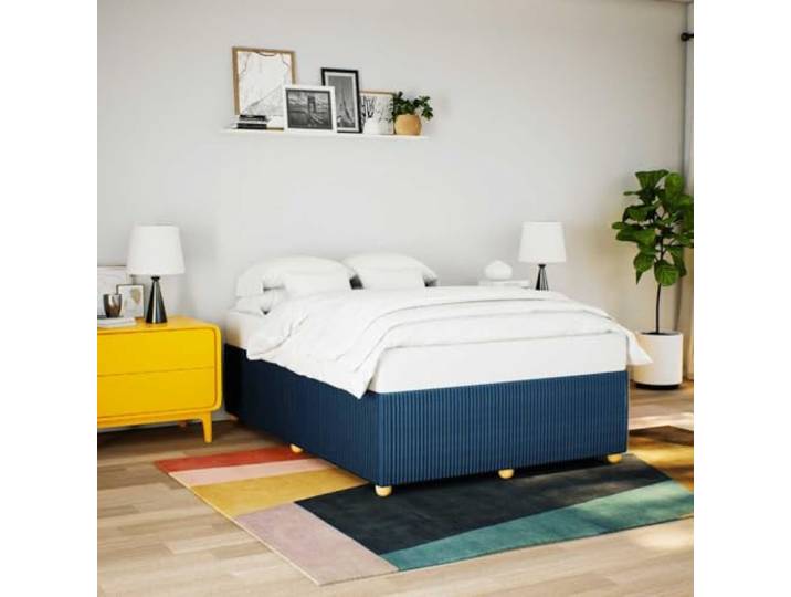RJPLMFV Bettgestell, Stoff, Blau, 160 x 200 cm Ohne Matratze, Lattenrost inklusive, atmungsaktives Polyester, robuste Füße