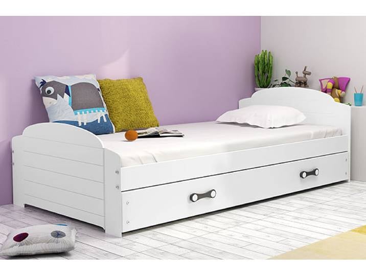Jugendbett Lilly 90x200 cm Weiß - Einzelbett mit ausziehbarer Schublade Komplettset inkl. Federlattenrost