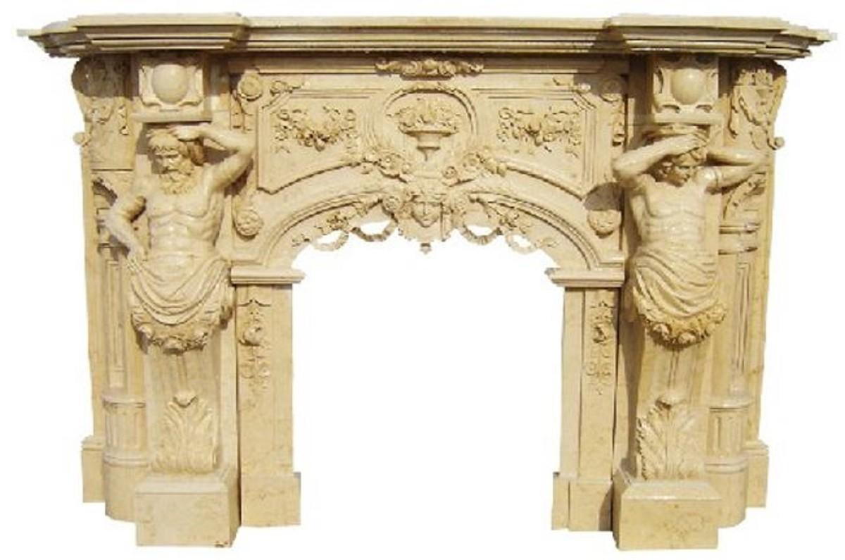 Casa Padrino Luxus Barock Kaminumrandung Beige 255 x 55 x H. 170 cm - Handgefertigte Kaminumrandung aus hochwertigem Marmor - Prunkvolle Barock Möbel