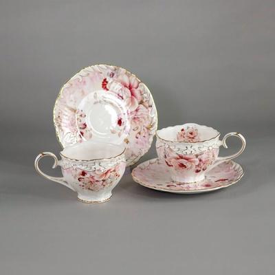 Elby Gifts Ceramic Roses / Floral Design Cup & Saucer Set of 2