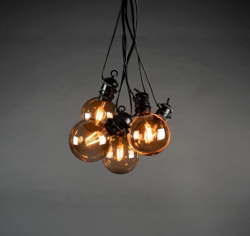 Konstsmide Partylight Lichtsnoer Startset met 10 Transparante Bolvormige Glazen Lampjes in Warm Wit en Zwart