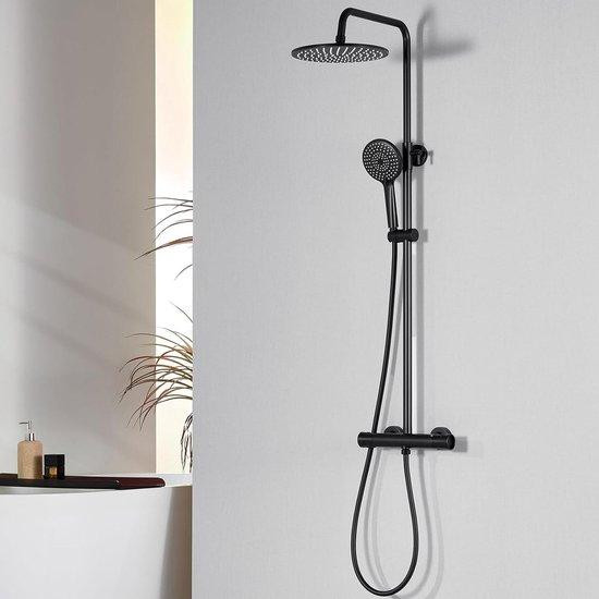 Auralum Douchekolom met Thermostaat en 30 cm Regendouche - Zwart