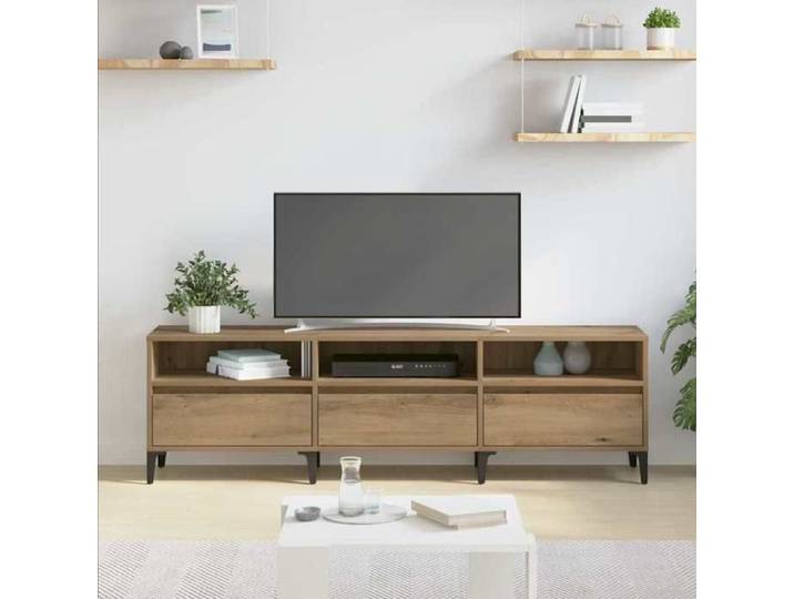 Cabinet TV - Beige - Support Télé moderne - avec tiroir Chêne artisanal 150x30x45 cm T5613