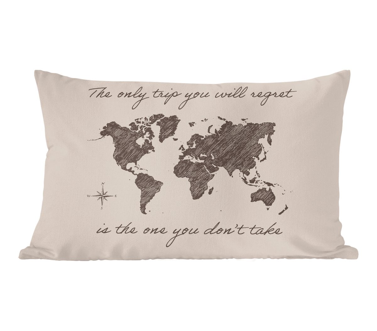 Sierkussen Wereldkaart met Quote - 60 x 40 cm