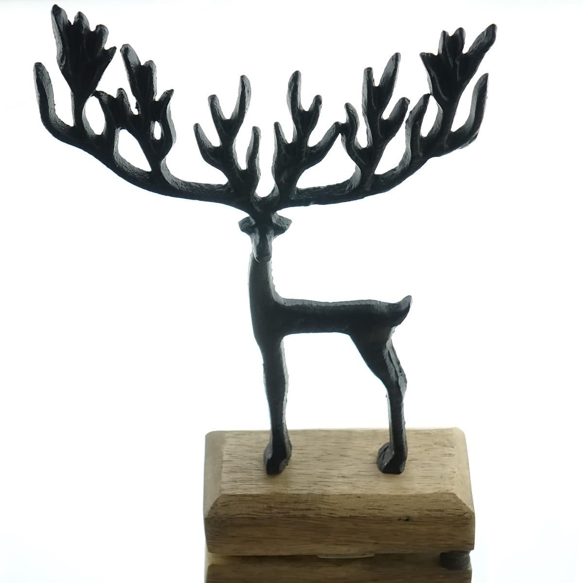 Gasper kerstdecoratie hert met groot gewei, aluminium en mangohout, 22 cm