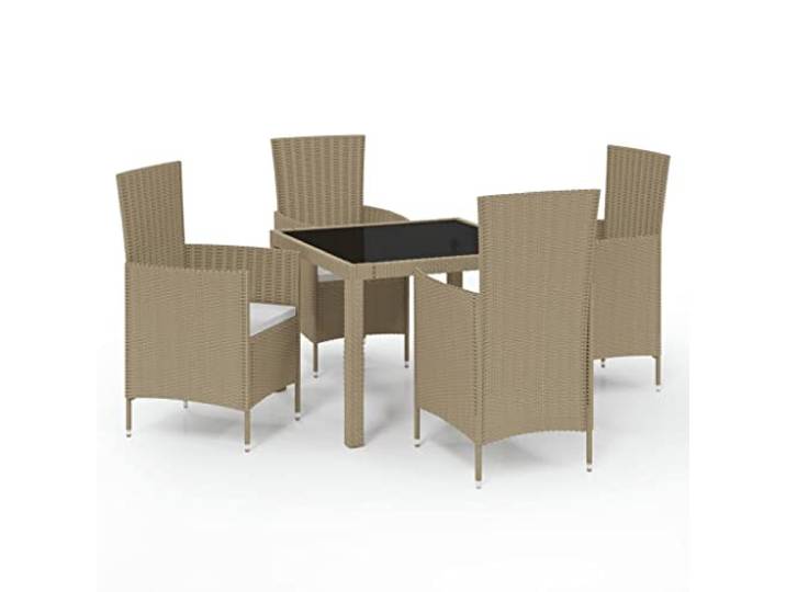 PUGYNBK Esszimmer-Set für den Garten, 5-teilig, aus synthetischem Rattan, Beige