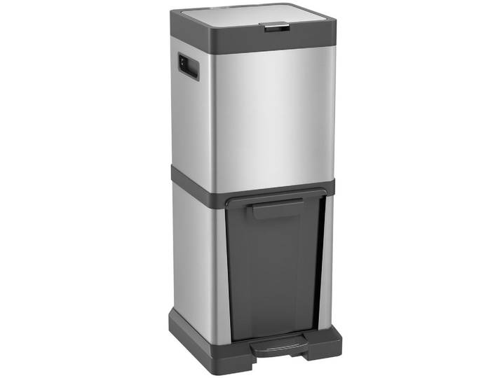 ComfortXL Tretmülleimer 20+14 L De-08943 mit Fußpedal & Kippfach Silber, Silberfarben, Metall, 31.5x78x32.5 cm, Haushalt & Reinigung, Reinigung, Mülleimer & Abfallsammler