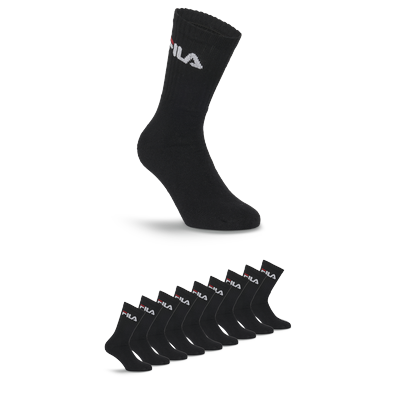 Sportsocken FILA "UNISEX CREW TENNIS FULL TERRY SOCKS", Damen, Gr. 35-38, schwarz, Baumwollmischung, bedruckt, unifarben mit Farbeinsatz, normal, Socken Sportsocken