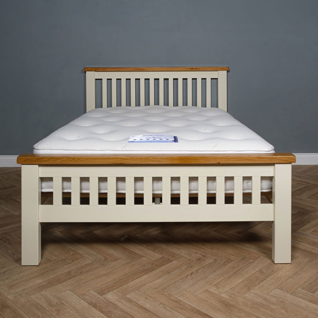 Union Rustic Westow Oak 5Ft King size 4'6 Double Oak Bed Frame Brown/Cream Kingsize (5')