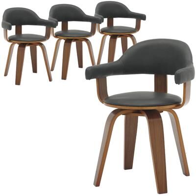 LeisureMod Brivo (Set of 4) Open Back Dining Chair, Leather Seat, Solid Poplar Wood Legs, 360 Degree Swivel, with Arms