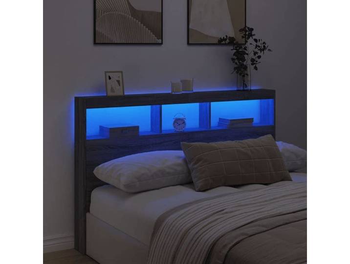 MGH@ Armoire tête de lit avec LED - Moderne - pour lire ou regarder télévision - sonoma gris 160x17x102 cm fr2522